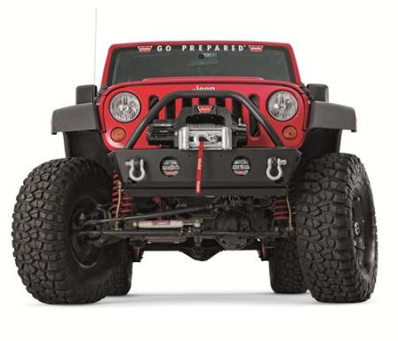 Warn Rock Crawler Stubby Front Bumper with Grille Guard, Light and D-ring Mounts (Black) - 87600